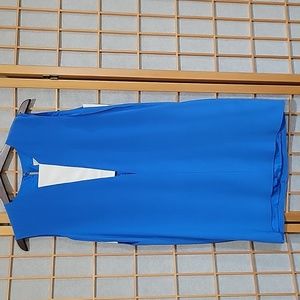 Mason bright blue silk dress with white accents and cutouts